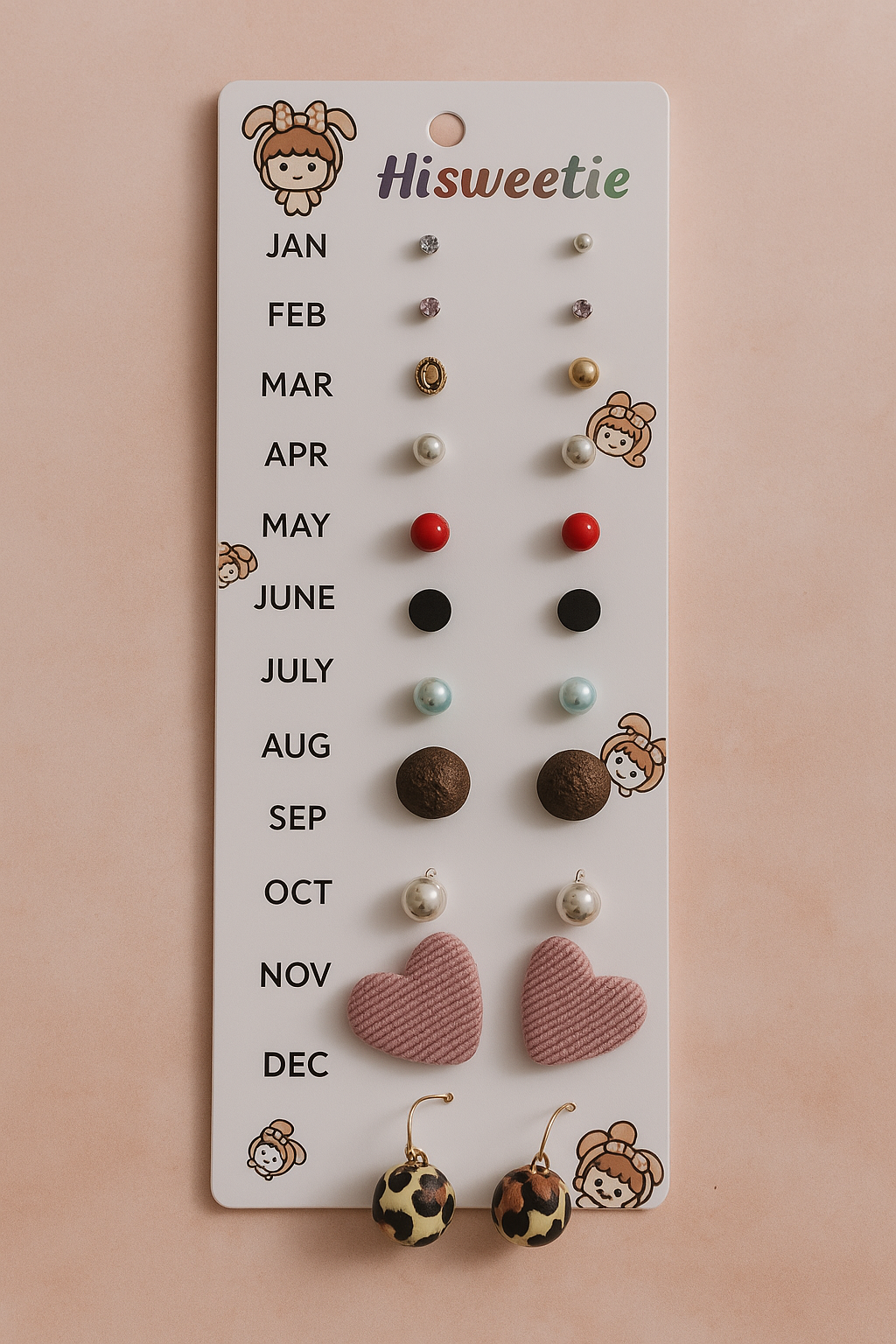 12 Months Stylish Eartops Set – Trendy Stud Earrings for Girl