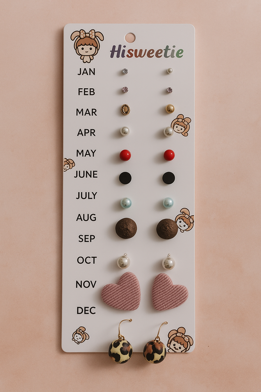 12 Months Stylish Eartops Set – Trendy Stud Earrings for Girl