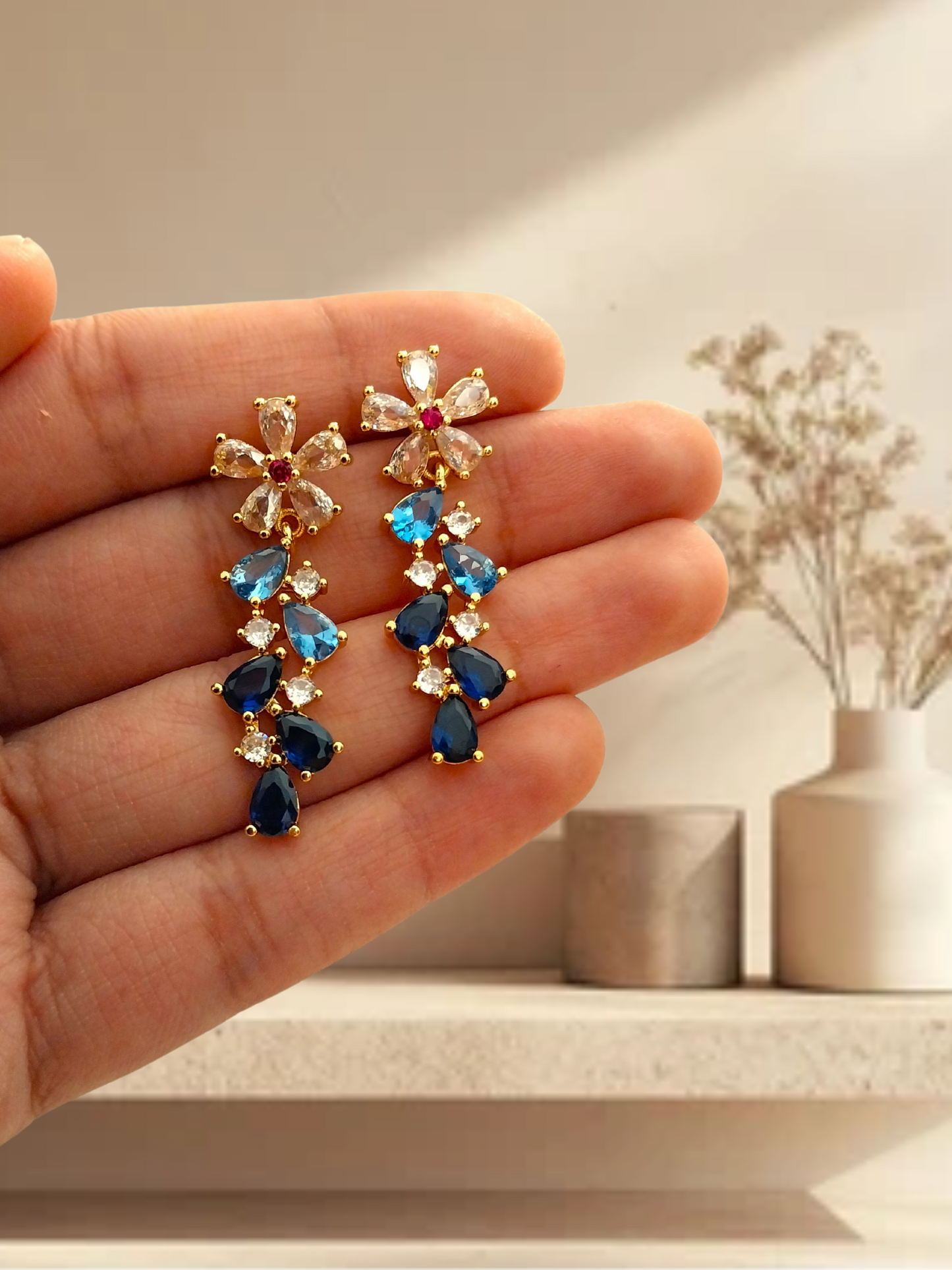 Elegant Blue Sapphire Earrings with Diamond Accents
